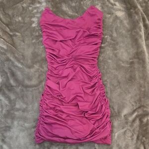 Lucy in the Sky Pink Ruched Bodycon Mini Dress